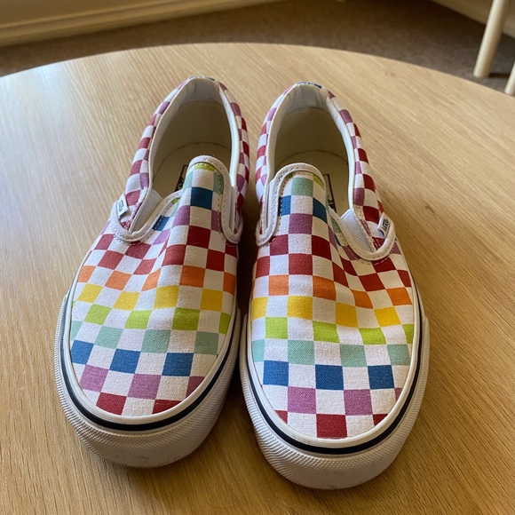 Vans | Shoes | Vans Slip On Rainbow Checkerboard Size 385 | Poshmark